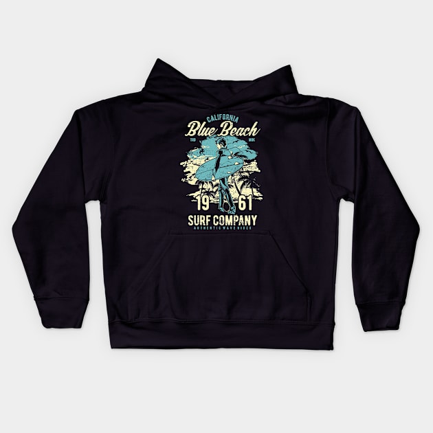 Surfing California Surfer and Surfboard Kids Hoodie by Imp's Dog House